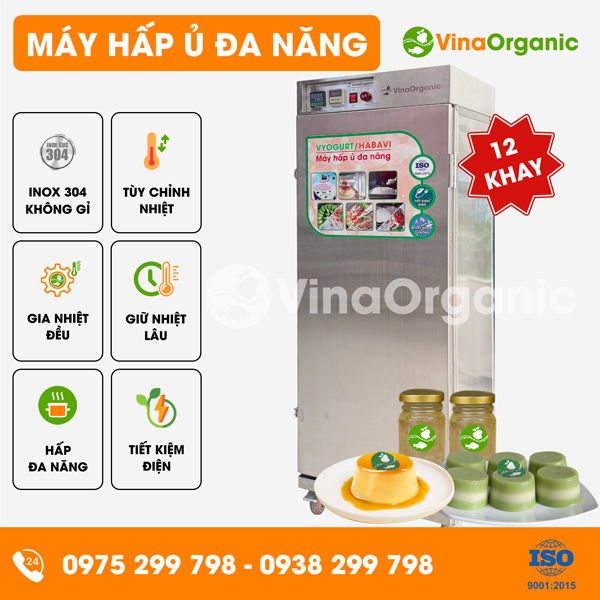 HV012 - Máy hấp ủ đa năng 12 khay (40x40cm), hấp ủ 60L/mẻ