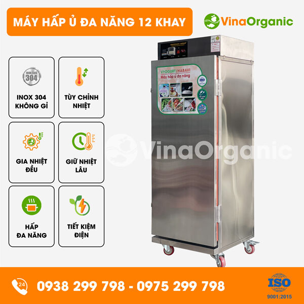 HV012 - Máy hấp ủ đa năng 12 khay (40x40cm), hấp ủ 60L/mẻ