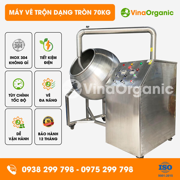 MVTT70 - Máy vê trộn dạng tròn 70kg, vo viên, trộn gia vị đậu hạt