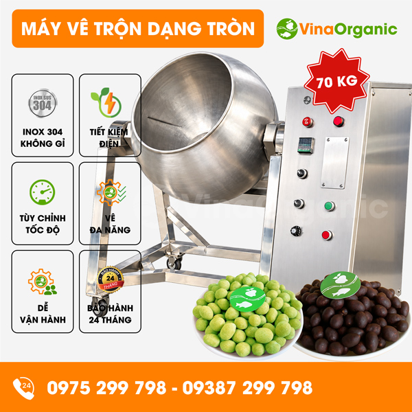 MVTT70 - Máy vê trộn dạng tròn 70kg, vo viên, trộn gia vị đậu hạt