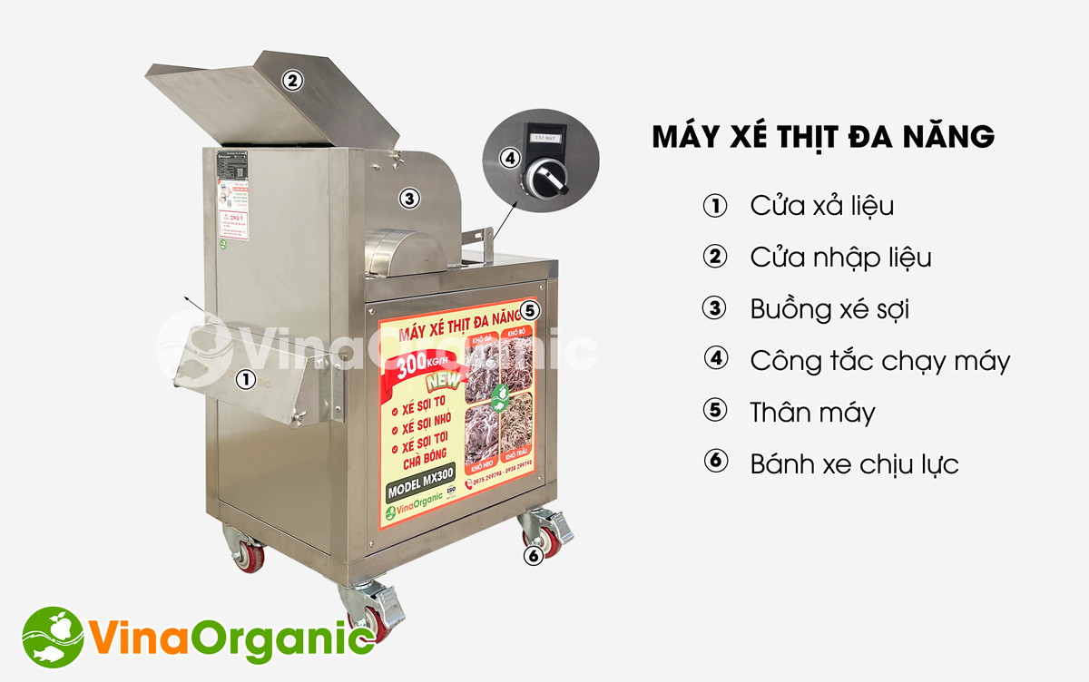 MX300 - Máy xé thịt đa năng, máy xé chà bông, xé khô đa năng công nghiệp năng suất đến 300kg/h. Hotline/Zalo: 0938299798 - 0975299798