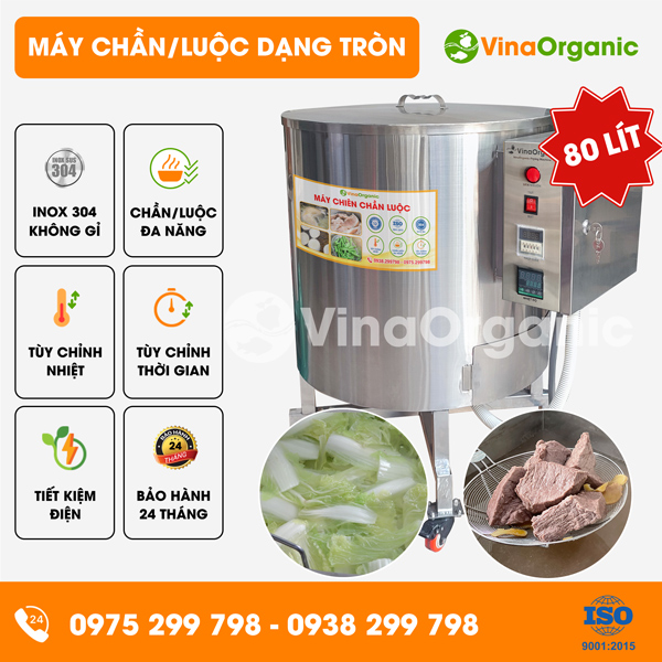C080 - Máy chần luộc 80L (dạng tròn), chần cải thảo, nấm, luộc thịt