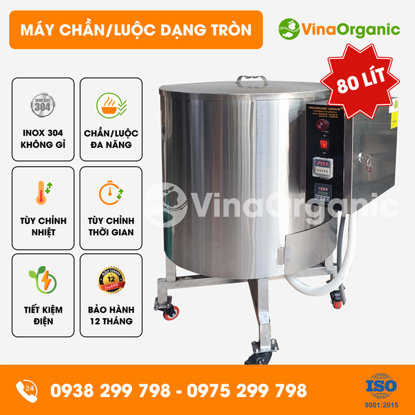 C080 - Máy chần luộc 80L (dạng tròn), chần cải thảo, nấm, luộc thịt