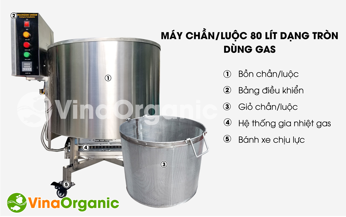 Máy chần luộc dùng gas 80L đa năng, model C080G, full inox 304, điều khiển bằng điện 220V, tiết kiệm điện. Hotline/Zalo 0938299798 - 0975299798