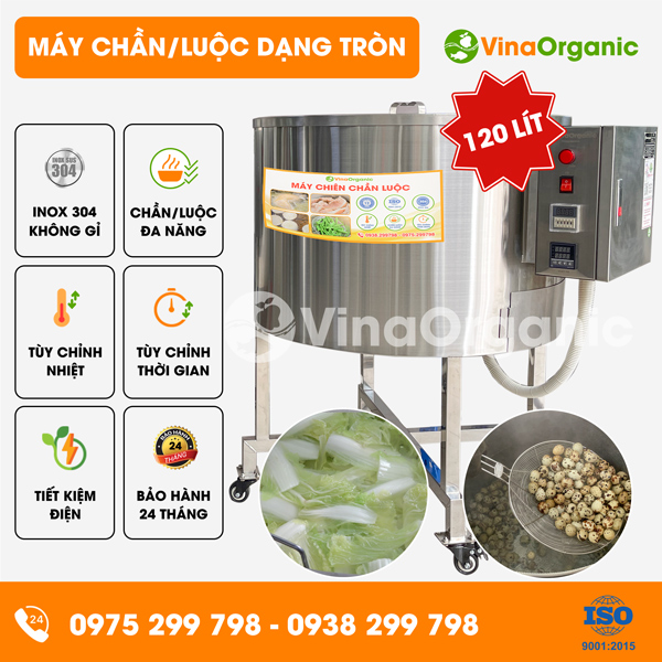 C120 - Máy chần luộc 120L (dạng tròn), chần luộc rau củ, năng suất cao