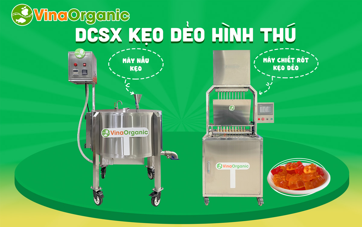 VinaOrganic cung cấp dây chuyền sản xuất kẹo dẻo hình thú, inox 304, đơn giản, dễ vận hành. Hotline/zalo: 0938299798 - 0975299798