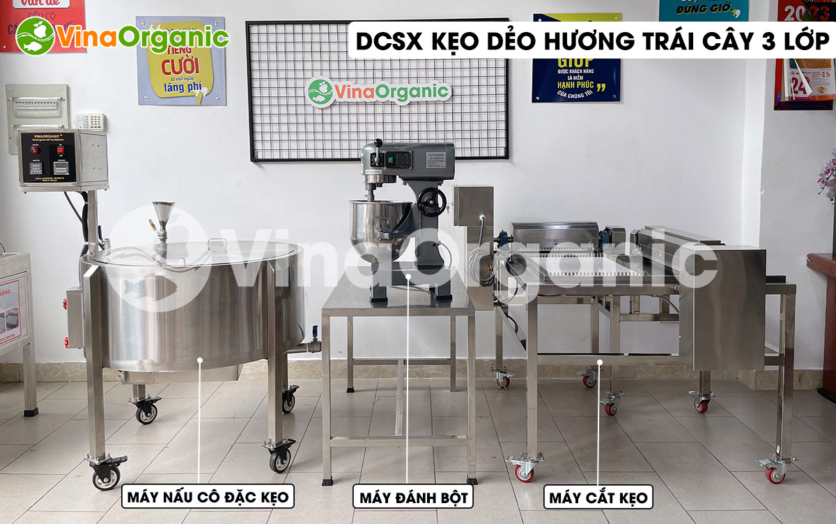 VinaOrganic cung cấp dây chuyền sản xuất kẹo dẻo hương trái cây 3 lớp, inox 304, năng suất cao. Hotline/zalo: 0938299798 - 0975299798