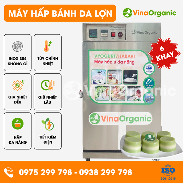 HV006 - Máy hấp bánh da lợn 6 khay (40x40cm) năng suất 30L/mẻ