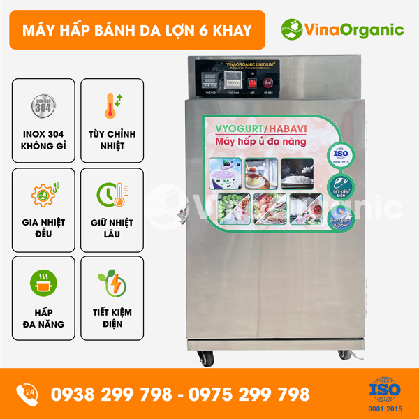 HV006 - Máy hấp bánh da lợn 6 khay (40x40cm) năng suất 30L/mẻ