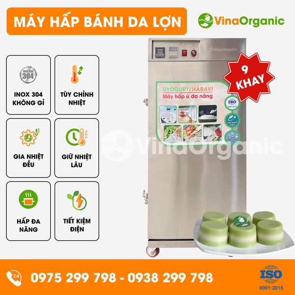 HV009 - Máy hấp bánh da lợn 9 khay (40x40cm) năng suất 45L/mẻ