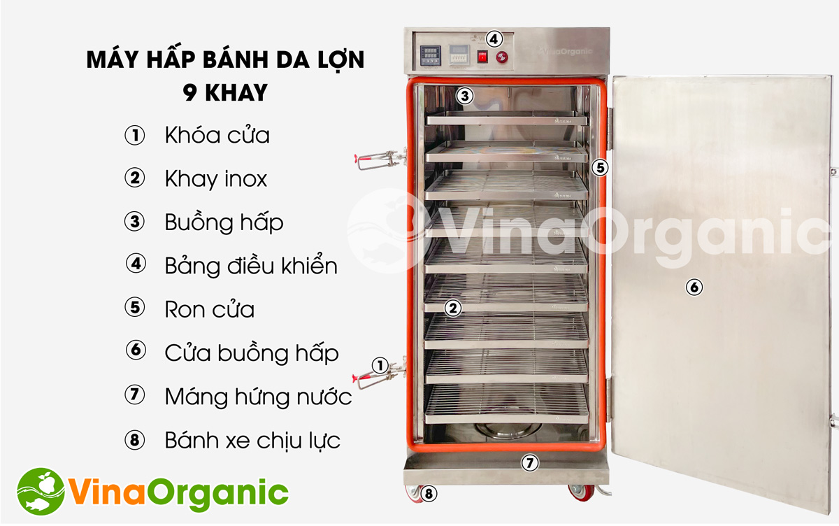 Máy hấp bánh da lợn 9 khay- HV009 tích hợp nhiều chức năng: ủ sữa chua, hấp bánh flan, hấp bánh bao,... Hotline/Zalo: 0938299798 – 0975299798.