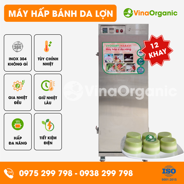 HV012 - Máy hấp bánh da lợn 12 khay (40x40cm) năng suất 60L/mẻ