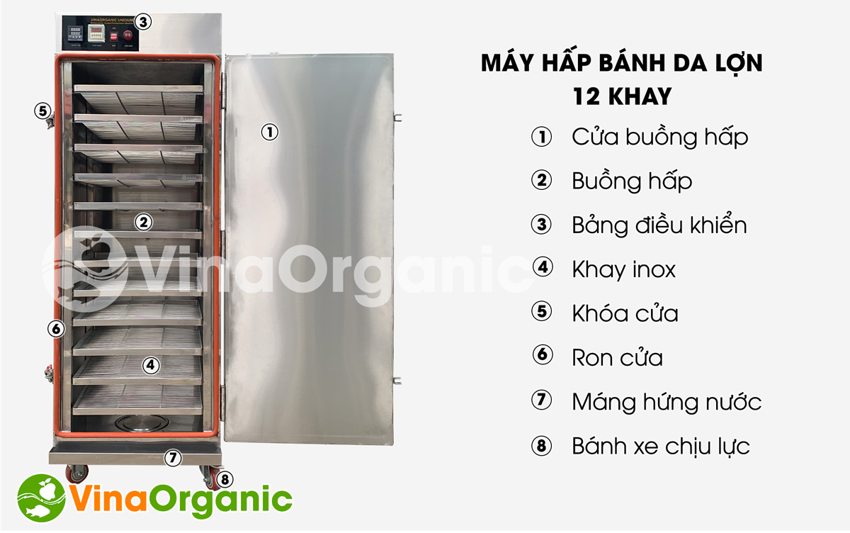 Máy hấp bánh da lợn 12 khay, model HV012 tích hợp nhiều chức năng: ủ sữa chua, hấp bánh flan, hấp bánh bao,... Hotline/Zalo: 0938299798 – 0975299798.