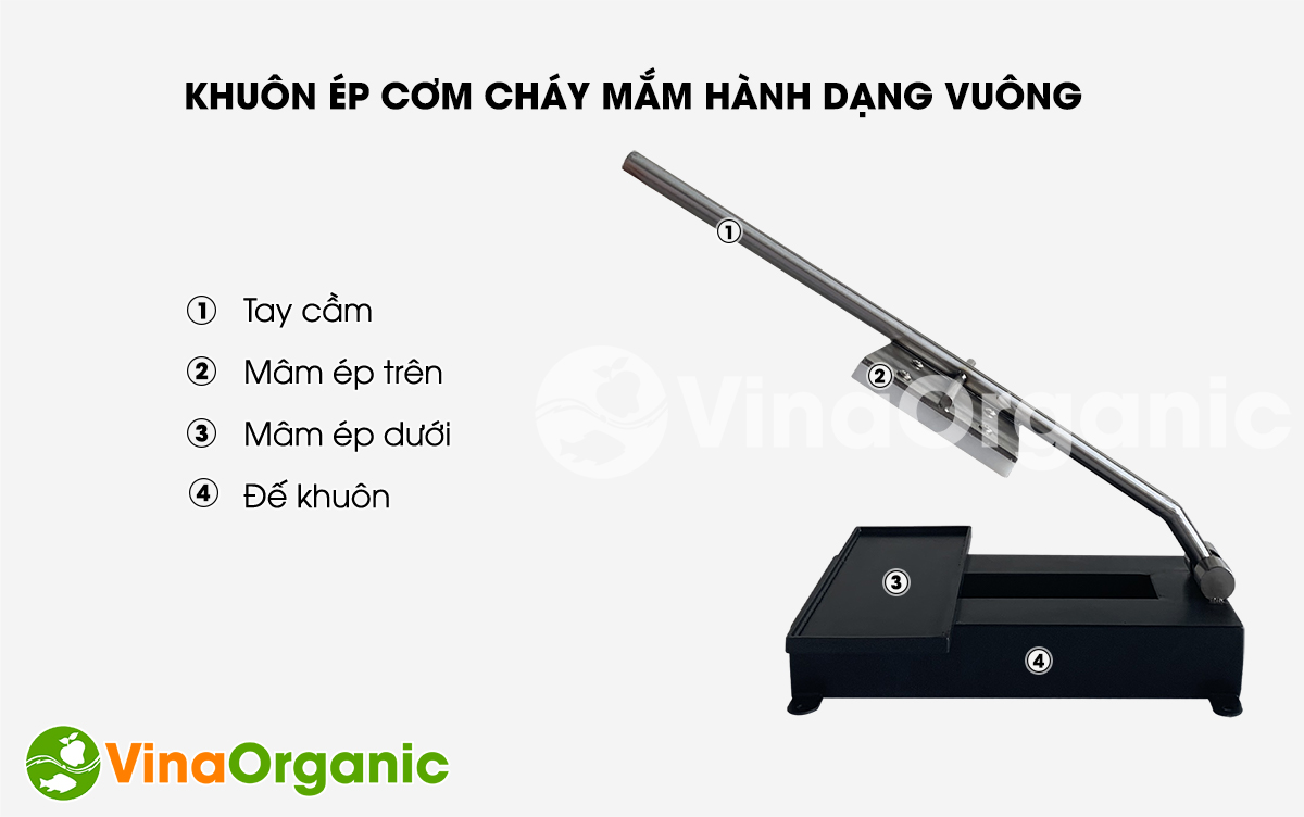 VinaOrganic cung cấp khuôn ép cơm cháy mắm hành, khuôn ép cơm cháy nước mắm inox 304, phủ chống dính. LH/Zalo: 0938299798 – 0975299798