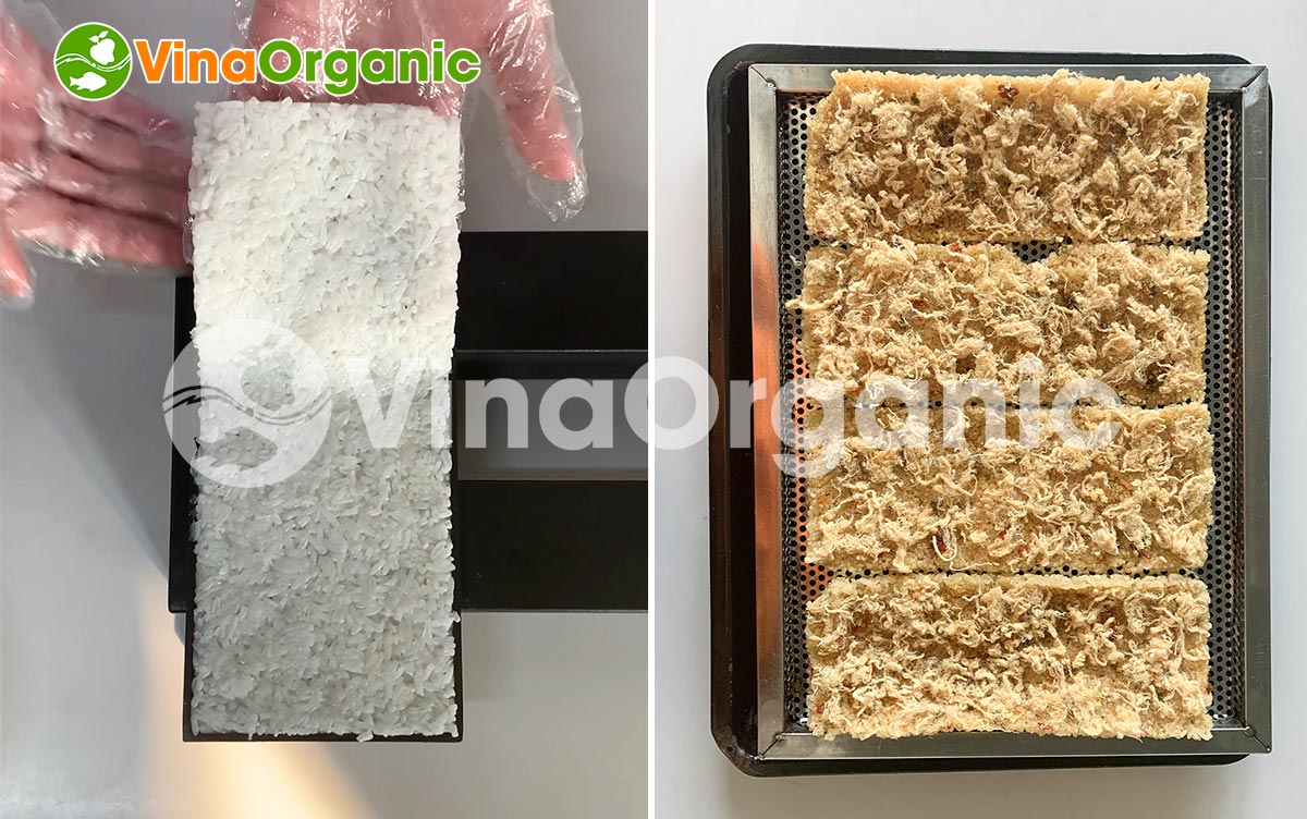 VinaOrganic cung cấp khuôn ép cơm cháy mắm hành, khuôn ép cơm cháy nước mắm inox 304, phủ chống dính. LH/Zalo: 0938299798 – 0975299798