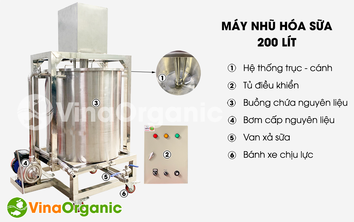 Máy nhũ hóa sữa 200L, NH200 chất lượng cao, tiết kiệm điện, full inox 304, nhũ hóa mịn các dòng sản phẩm. LH Hotline/Zalo: 0938299798 - 0975299798.