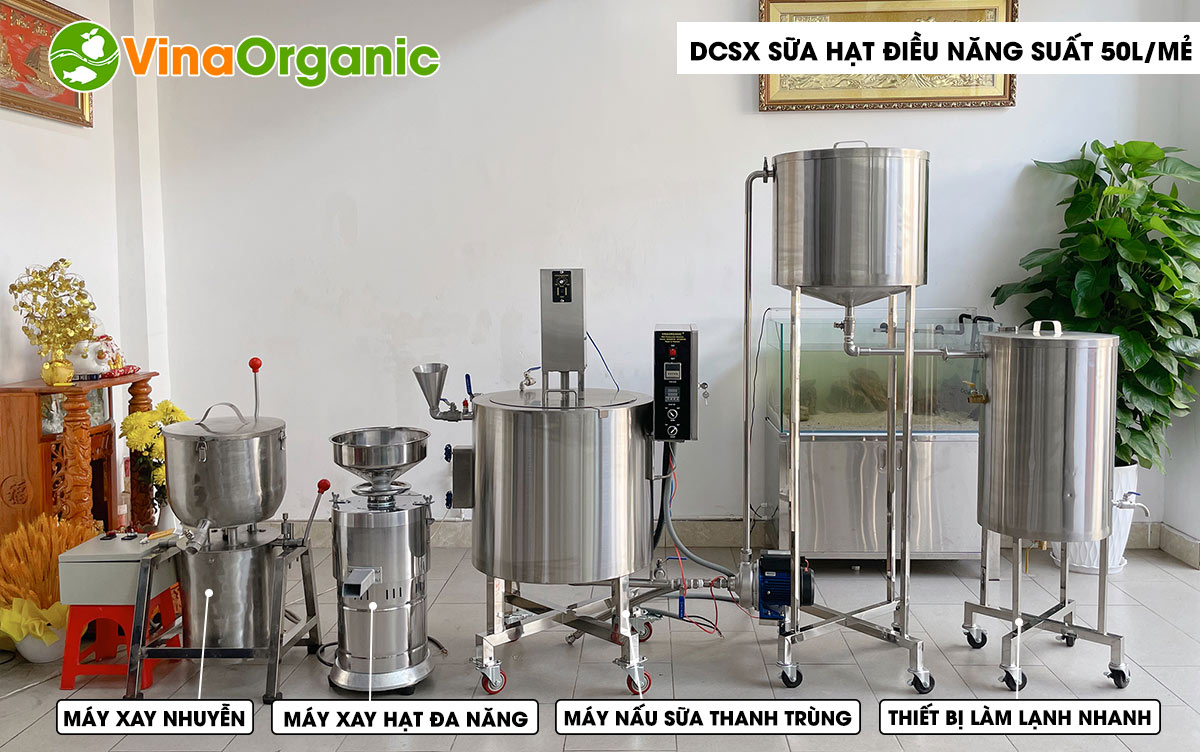 VinaOrganic cung cấp dây chuyền sản xuất sữa hạt điều 50L thanh trùng chất lượng cao, không tách lớp. Liên hệ Hotline: 0975299798 - 0938299798.