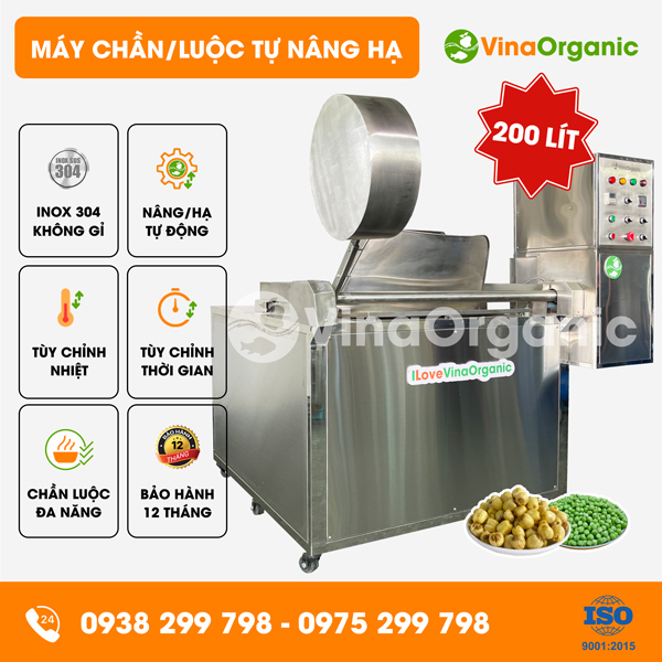 CTD200 - Máy chần luộc tự nâng hạ 200L, chần luộc hạt sen, đậu hạt