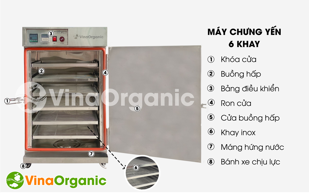 Máy chưng yến 6 khay HV006, full inox 304, được ứng dụng để chưng yến, ủ sữa chua, hấp bánh flan, hấp bánh bao,... Hotline/Zalo: 0938299798 – 0975299798