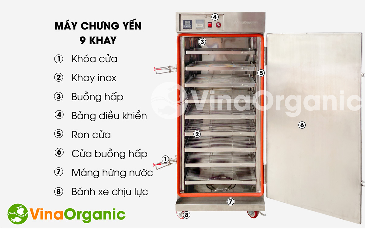 Máy chưng yến 9 khay- HV009, full inox 304, chưng yến, ủ sữa chua, hấp bánh flan, hấp bánh bao,... Hotline/Zalo: 0938299798 – 0975299798.