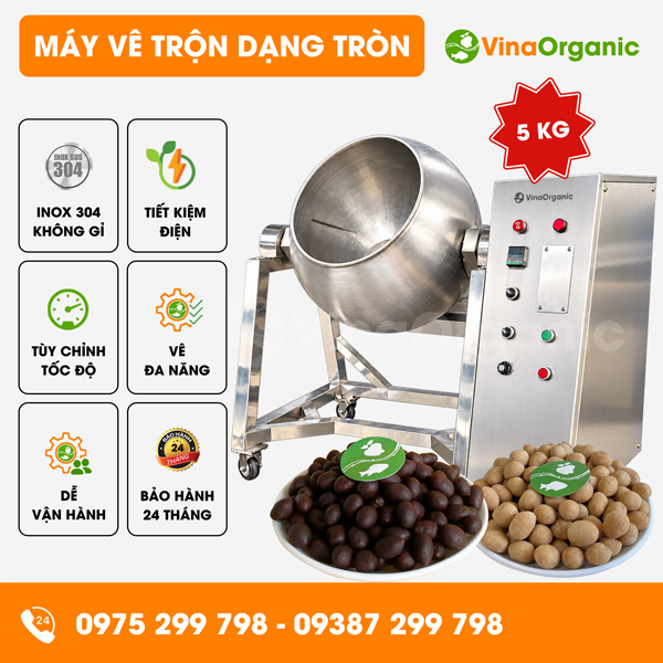 MVTT05 - Máy vê trộn dạng tròn 5kg, vê đậu phộng da cá, vê hạt điều