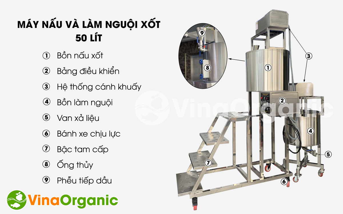 Máy nấu và làm nguội xốt, năng suất 50 lít/mẻ. Full inox 304, nấu xốt lẩu, gia vị lẩu thái, lẩu kim chi,... Hotline/Zalo: 0938299798 – 0975299798