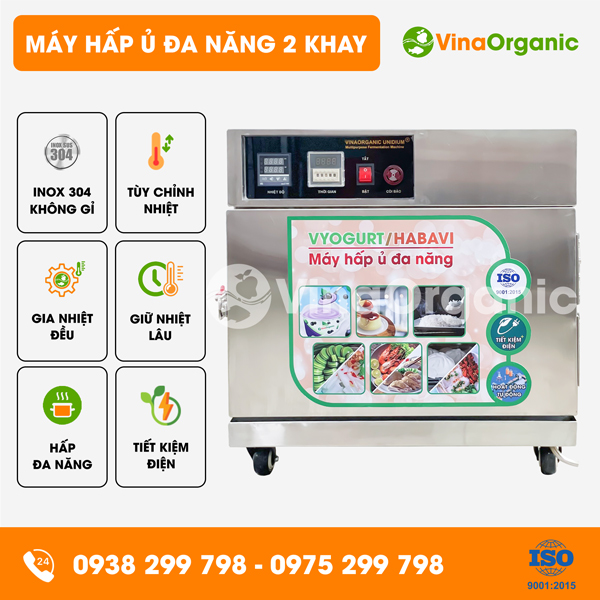 HV002 - Máy hấp ủ đa năng 2 khay (40x40cm), hấp ủ 10L/mẻ