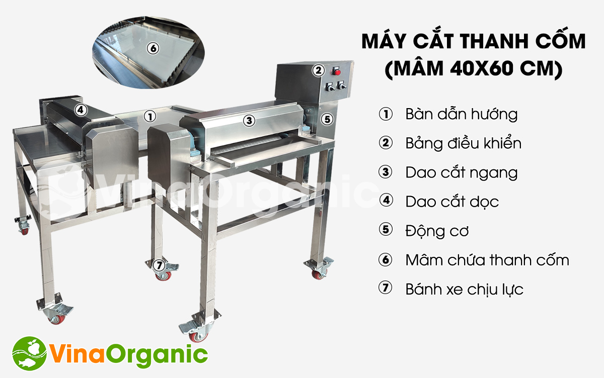 VinaOrganic cung cấp Máy cắt thanh cốm, máy cắt bánh MCB46-11, cắt siêu đều, siêu nhanh và siêu năng suất. Liên hệ ngay số LH/Zalo: 0938299798 - 0975299798