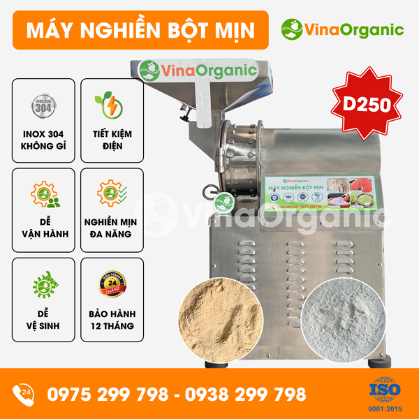 MN250 - Máy nghiền bột mịn D250, nghiền ngũ cốc, đậu hạt năng suất 5 - 15kg/h