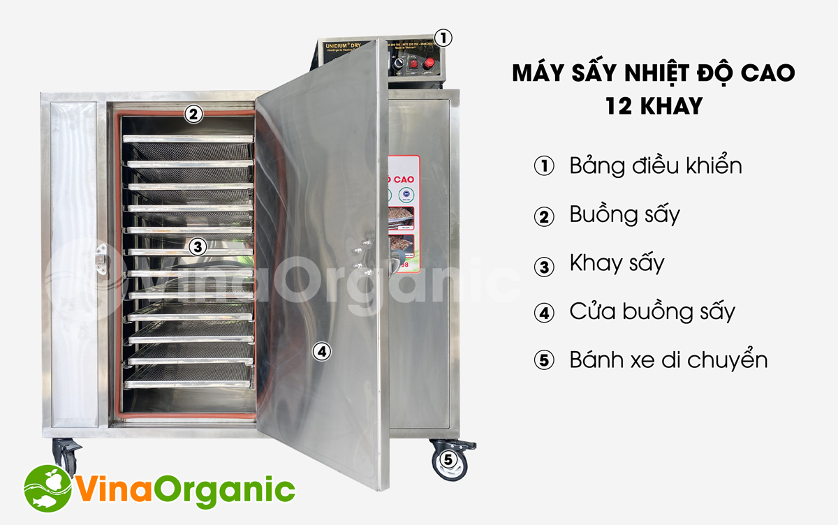 Máy sấy nhiệt độ cao 12 khay - MSC1244, sấy hạt điều, cốm gạo, granola,... inox SUS 304, bền bỉ, hiện đại. LH: 0938.299798 - 0975.299798