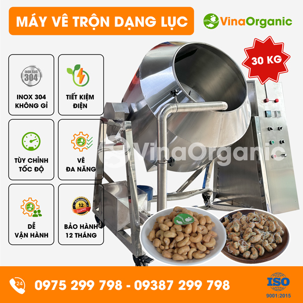 MVTL30 - Máy vê trộn dạng lục 30kg vê hạt điều sữa dừa, trộn gia vị