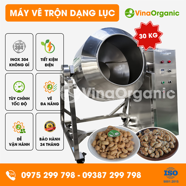 MVTL30 - Máy vê trộn dạng lục 30kg vê hạt điều sữa dừa, trộn gia vị