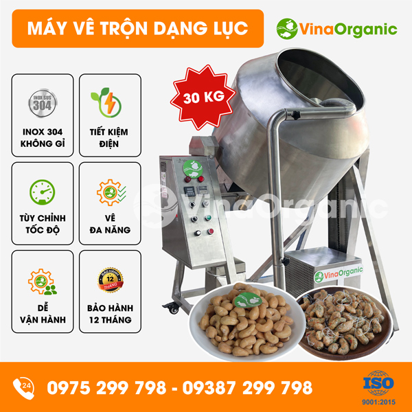 MVTL30 - Máy vê trộn dạng lục 30kg vê hạt điều sữa dừa, trộn gia vị