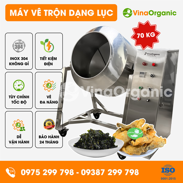 MVTL70 - Máy vê trộn dạng lục 70kg, trộn gia vị rong biển, sườn non chay