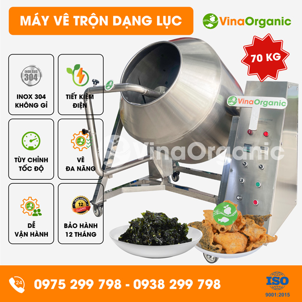 MVTL70 - Máy vê trộn dạng lục 70kg, trộn gia vị rong biển, sườn non chay