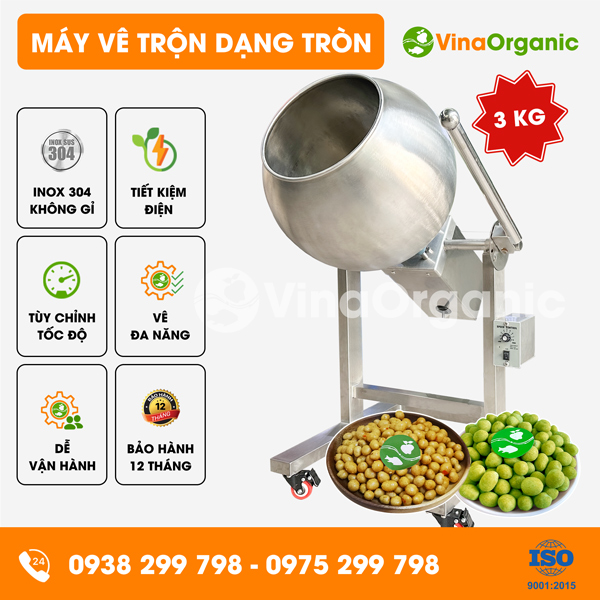 MVTT03 - Máy vê trộn dạng tròn 3kg, bọc đậu phộng da cá, bọc hạt điều wasabi