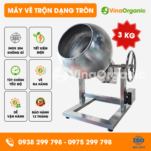 MVTT03 - Máy vê trộn dạng tròn 3kg, bọc đậu phộng da cá, bọc hạt điều wasabi