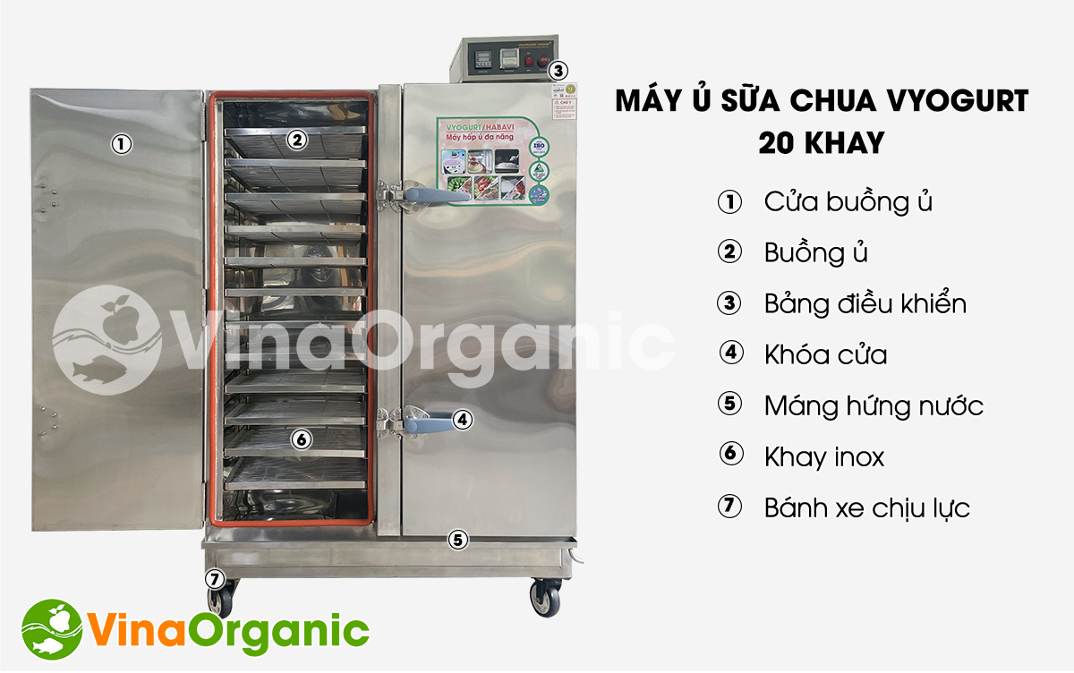 VY2044 - Máy ủ sữa chua 20 khay VYogurt, full inox 304, tiết kiệm điện, lên men đều, năng suất lớn 100L/mẻ. Hotline/Zalo: 0938299798 – 0975299798