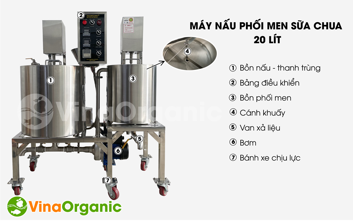Máy nấu phối men sữa chua VYogurt 20L/mẻ VinaOrganic, Model VYM020, inox 304, hiệu quả sản xuất tốt. Liên hệ Hotline/Zalo 0938299798 – 0975299798.