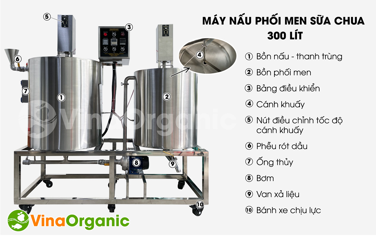 Máy nấu phối men sữa chua VYogurt 300L/mẻ VinaOrganic, Model VYM300 chất lượng cao, năng suất cao. Liên hệ Hotline/Zalo 0938299798 – 0975299798.