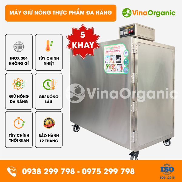 GN0546 - Máy giữ nóng thực phẩm 5 khay (40x60cm), giữ nóng bánh hỏi, thịt, gà, vịt