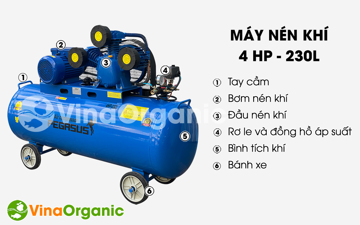 MNK40230 - Máy nén khí 4HP (230 lít), thiết bị hỗ trợ máy đóng gói sữa chua, máy ép đậu hũ, độ ồn thấp. Liên hệ ngay Hotline/Zalo 0938299798 - 0975299798!