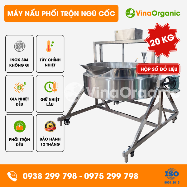 MNPT-NC20T- Máy nấu phối trộn ngũ cốc 20kg (hộp số đổ liệu), trộn đậu phộng tỏi ớt