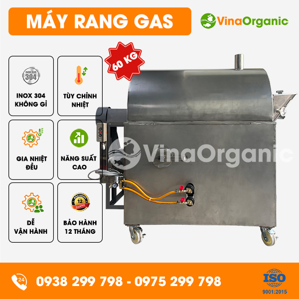 MRG060 - Máy rang nông sản dùng gas 60kg, rang hạt hướng dương, rang sâu canxi