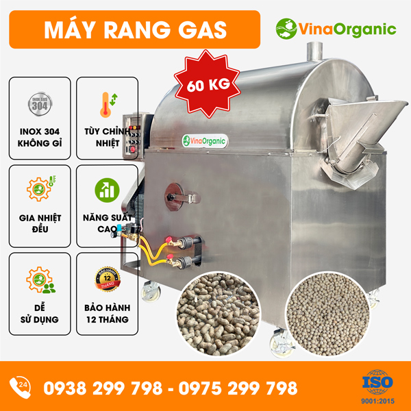 MRG060 - Máy rang nông sản dùng gas 60kg, rang hạt hướng dương, rang sâu canxi