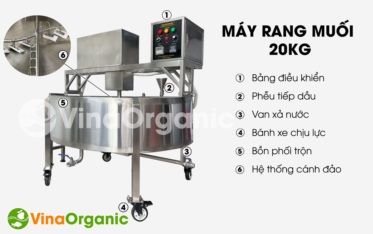 MRM020 - Máy rang muối tự đảo năng suất 20kg, rang muối sấy Ngọc Yến, rang muối tôm, full inox 304, hiệu suất cao. Hotline/zalo 0975299798 - 0938299798