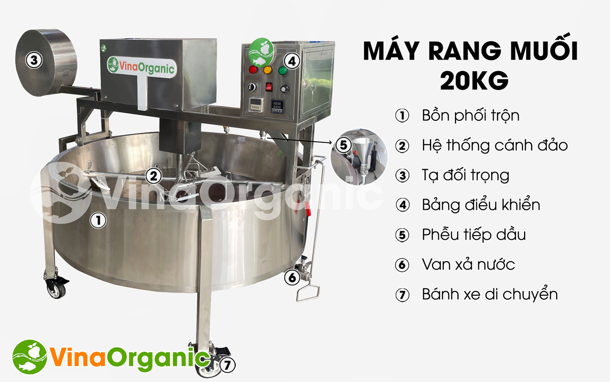 MRM020 - Máy rang muối tự đảo năng suất 20kg, rang muối sấy Ngọc Yến, rang muối tôm, full inox 304, hiệu suất cao. Hotline/zalo 0975299798 - 0938299798