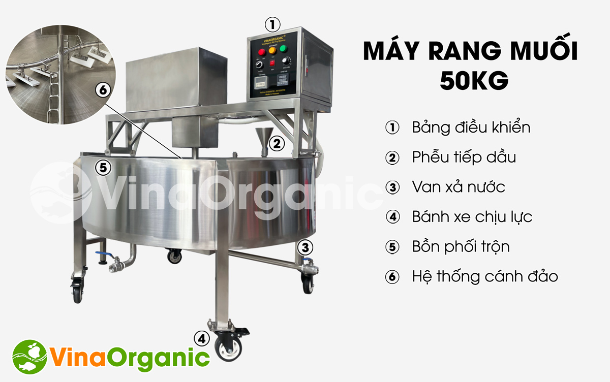 MRM050 - Máy rang muối tự đảo 50kg, rang ớt Tây Ninh, muối Ngọc Yến, vật liệu inox 304, hiệu suất cao. Hotline/zalo 0975299798 - 0938299798