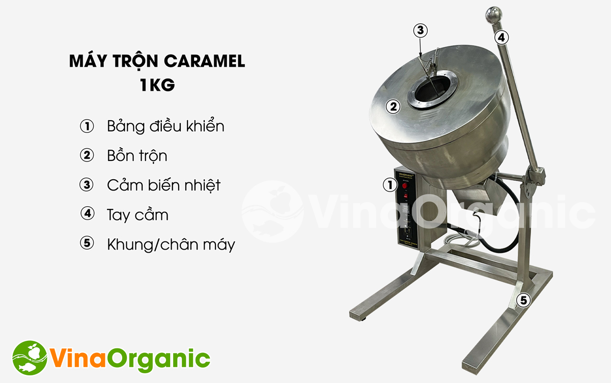 MVTK015A - Máy trộn caramel 1kg, full inox 304, tùy chỉnh nhiệt, tùy chỉnh tốc độ, vận hành dễ dàng. Hotline/Zalo: 0938299798 – 0975299798