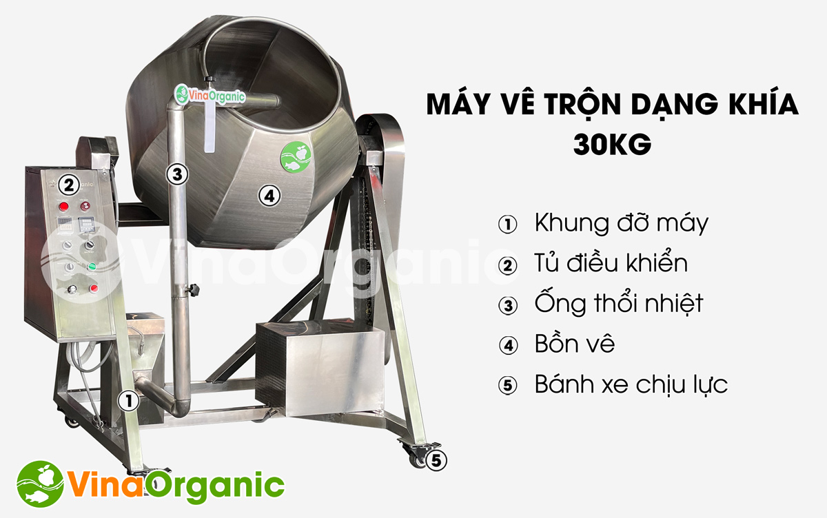 MVTK30 - Máy vê trộn dạng khía 30kg, vê hạt điều wasabi, tùy chỉnh tốc độ, tiết kiệm điện. Liên hệ ngay Hotline/Zalo 0938299798 - 0975299798 để được tư vấn!